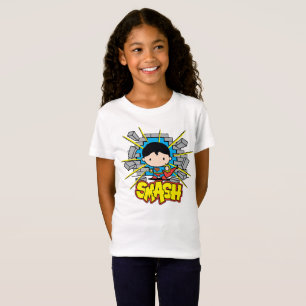 Camiseta Chibi Superman Smashing Através da Parede de tijol