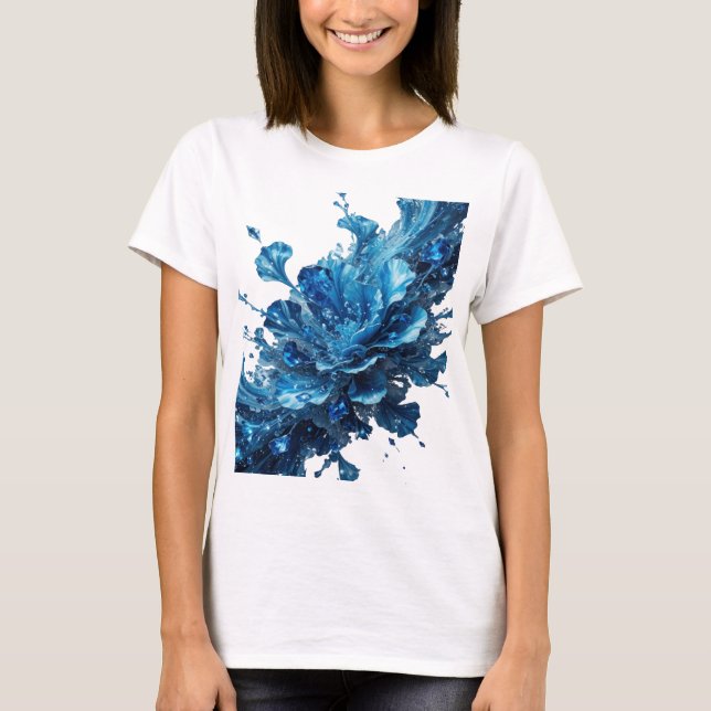 Camiseta Chic Azul com Flores de Água (Frente)