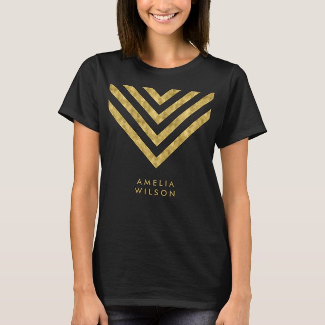 Camiseta Chic e Elegante Faux Nome Dourado Chevron Geométri (Frente)