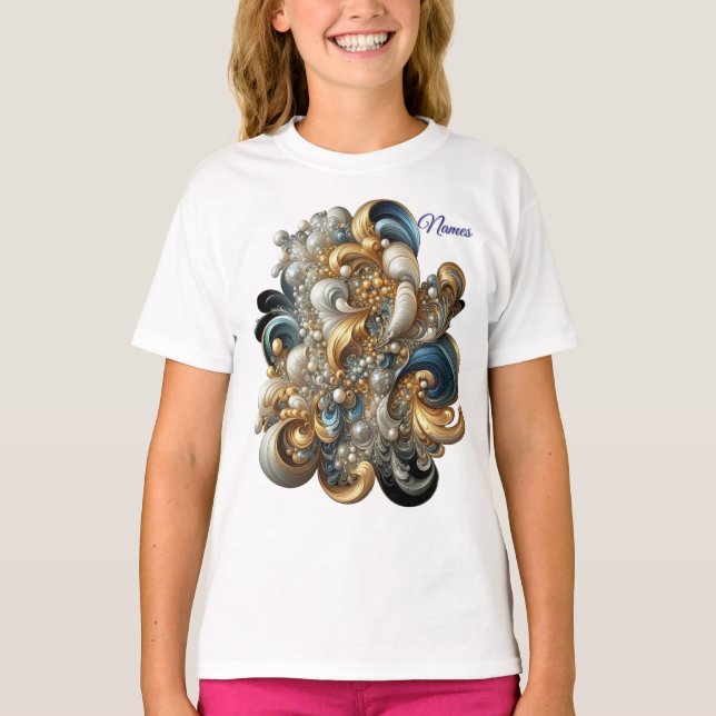 Camiseta Chic Elegant Swirls in Dourado, Silver, Blue, Yell (Frente)