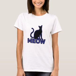 Camiseta Chic Feline Charm - Blue ‘MEOW’ Cat Silhouette