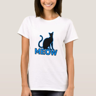 Camiseta Chic Feline Charm - Blue ‘MEOW’ Cat Silhouette