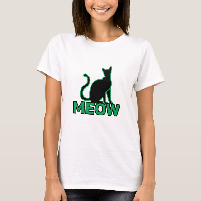 Camiseta Chic Feline Charm - Green Cat Silhouette T- (Frente)