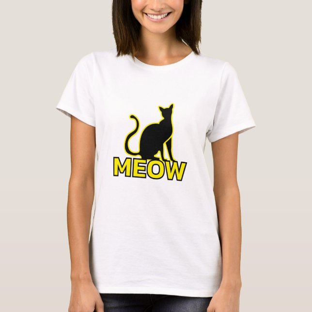 Camiseta Chic Feline Charm - "MEOW" Cat Silhouette T Shirt (Frente)
