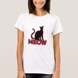 Camiseta Chic Feline Charm - Red ‘MEOW’ Cat Silhouette