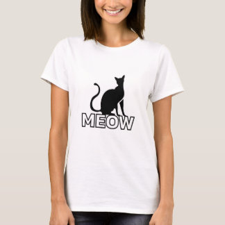 Camiseta Chic Feline Charm - White "MEOW" Cat Silhouette