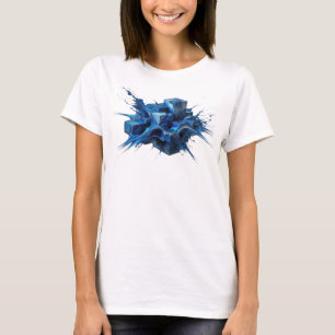 Camiseta Chic Marinho Cubos Abstratos Design Gráfico