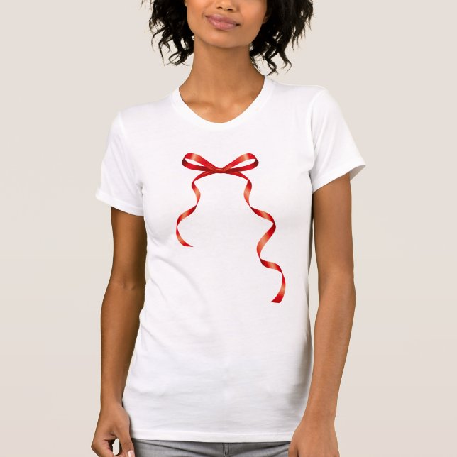 Camiseta Chic & Na moda com T-Shirt Arco de Fita Vermelha (Frente)