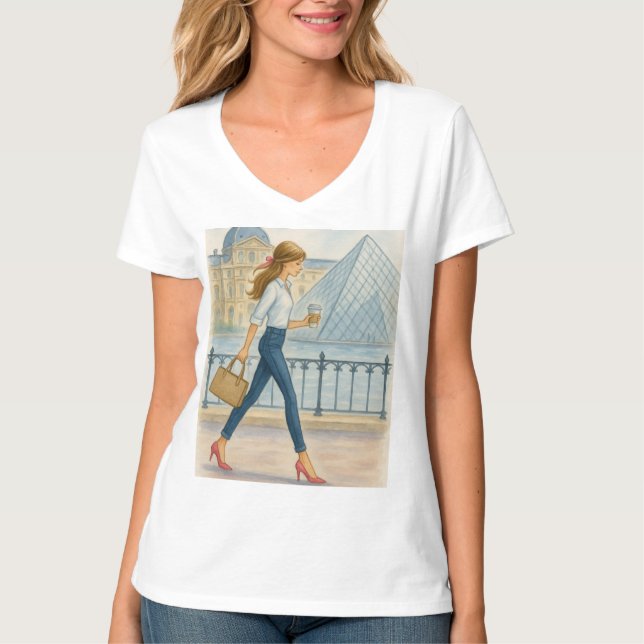 Camiseta Chic Paris Girl by the Louvre (Frente)