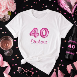 Camiseta Chic Preto Rosa Brilho Falso Aniversário de 40 ano