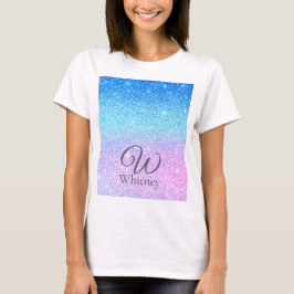 Camiseta Chic Purple Ombre Blue Glitter Modern             