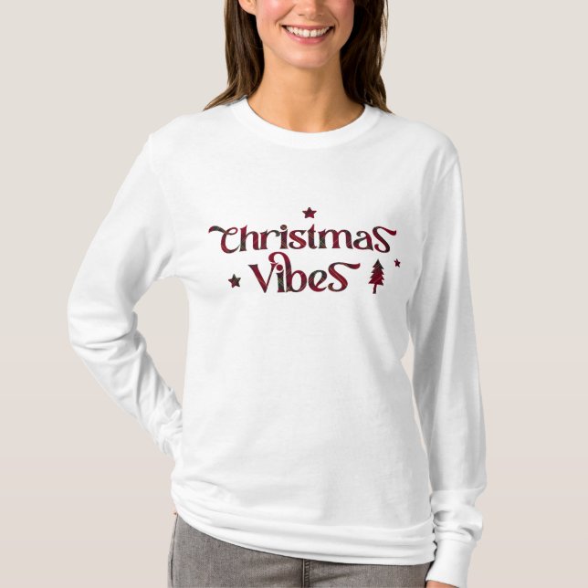 Camiseta Chic Retro: Víblias de Natal no Tartan Tradicional (Frente)