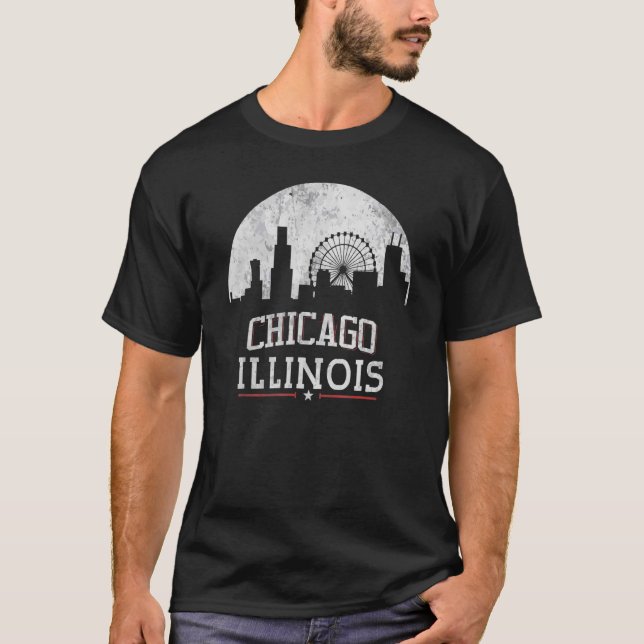 Camiseta Chicago City Illinois Skyline Usa American Flag Pr (Frente)