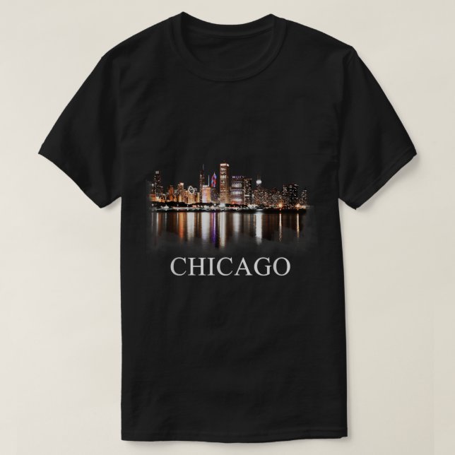 Camiseta Chicago City Skyline Lights No Night Chicago Illin (Frente do Design)