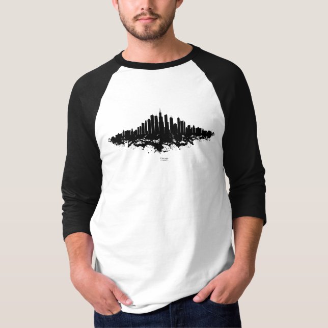 Camiseta Chicago City Skyline Watercolor Black and White (Frente)