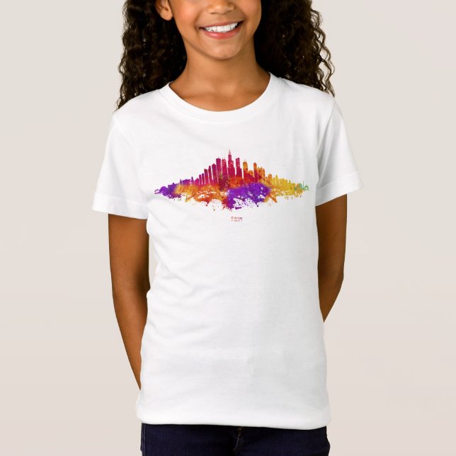 Camiseta Chicago City Skyline Watercolor em Branco (Frente)