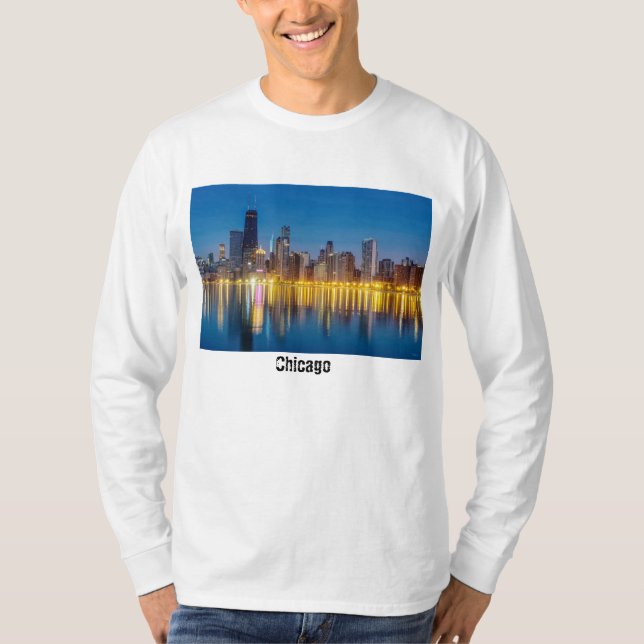 Camiseta Chicago Dawn Cityscape T-Shirt de Longa Superfície (Frente)
