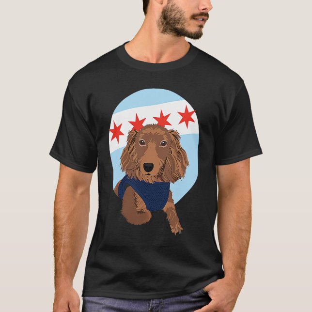 Camiseta Chicago Flag Dachshund  1 (Frente)