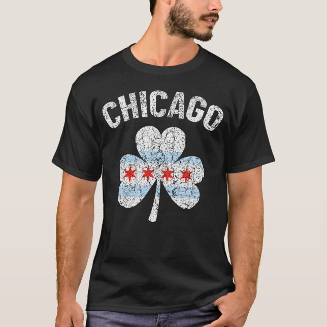Camiseta Chicago Flag Shamrock Clover Irish Pride Rua Patro (Frente)