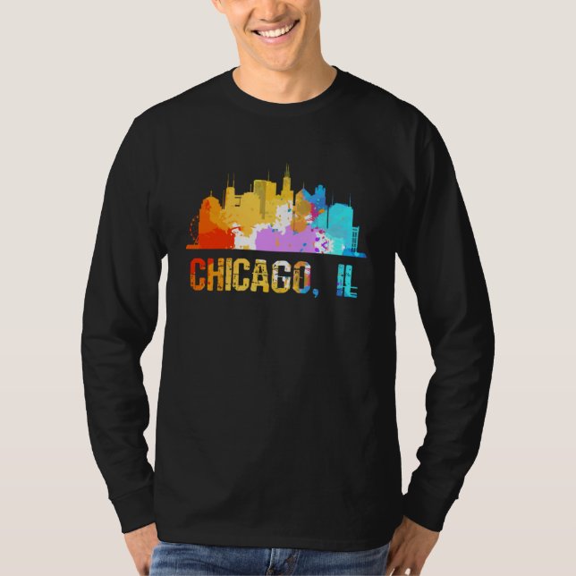Camiseta Chicago IL Illinois Watercolor Cityscapes and Skyl (Frente)