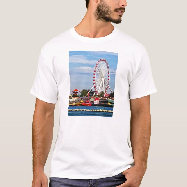 Camiseta Chicago IL - Roda Ferris no Marinho Pier (Frente)