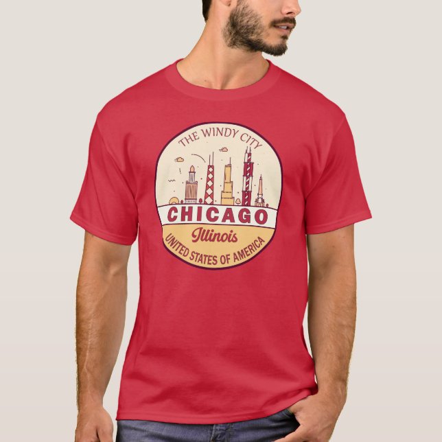 Camiseta Chicago Illinois City Skyline Emblem (Frente)
