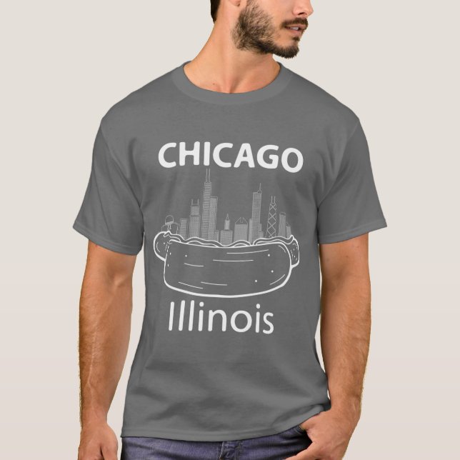 Camiseta Chicago Illinois Hotdog Skyline Souvenir Chicago (Frente)