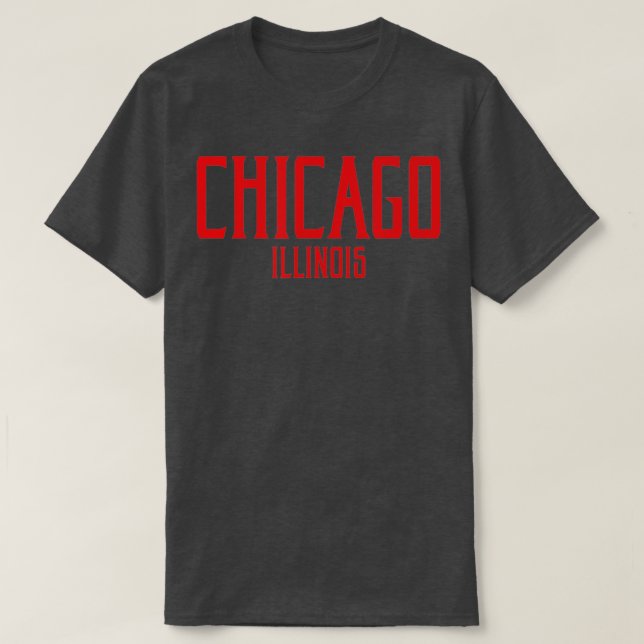 Camiseta Chicago Illinois IL Vintage Texto Vermelho Impress (Frente do Design)