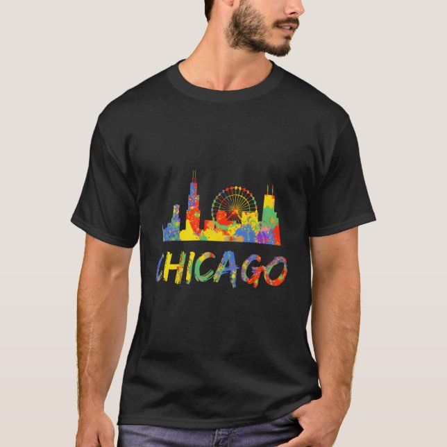 Camiseta Chicago Illinois Skyline Paint Splashts (Frente)