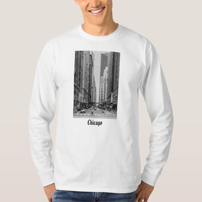 Camiseta Chicago Madison Street Grayscale Long Sleeve (Frente)