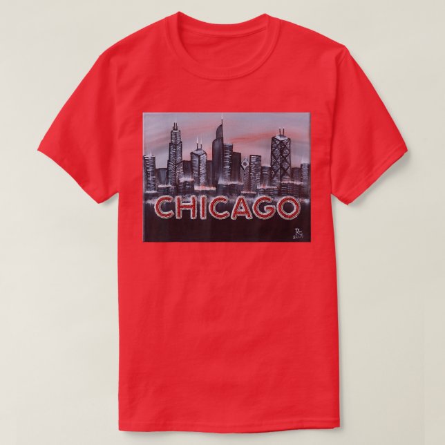 Camiseta Chicago Night Levanta letras em Red Dusk O Wi (Frente do Design)