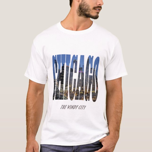 Camiseta Chicago Night Skyline (Frente)