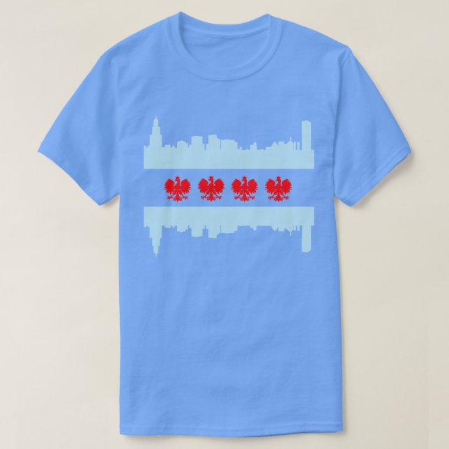 Camiseta Chicago Polonesa American Flag Skyline Polska Polô (Frente do Design)