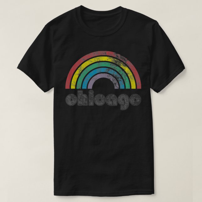 Camiseta Chicago Rainbow 70 s - Estilo anos 80 (Frente do Design)
