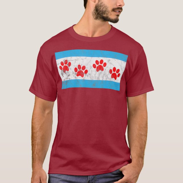Camiseta Chicago Resgate Dog Paw Flag Skyline (Frente)