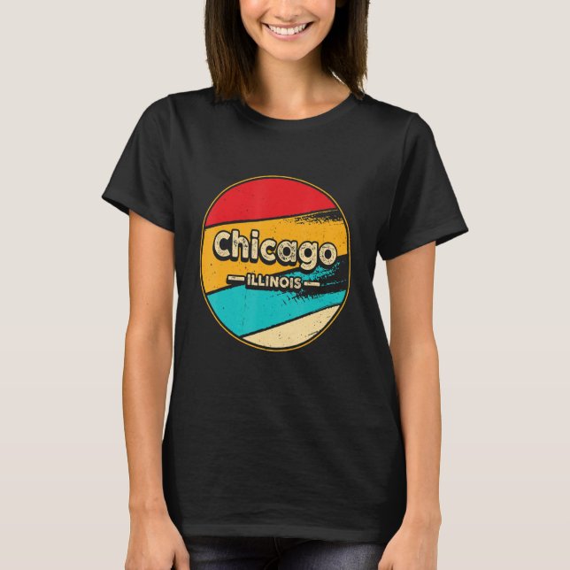 Camiseta Chicago Retro Vintage Sunset EUA State Chicago (Frente)
