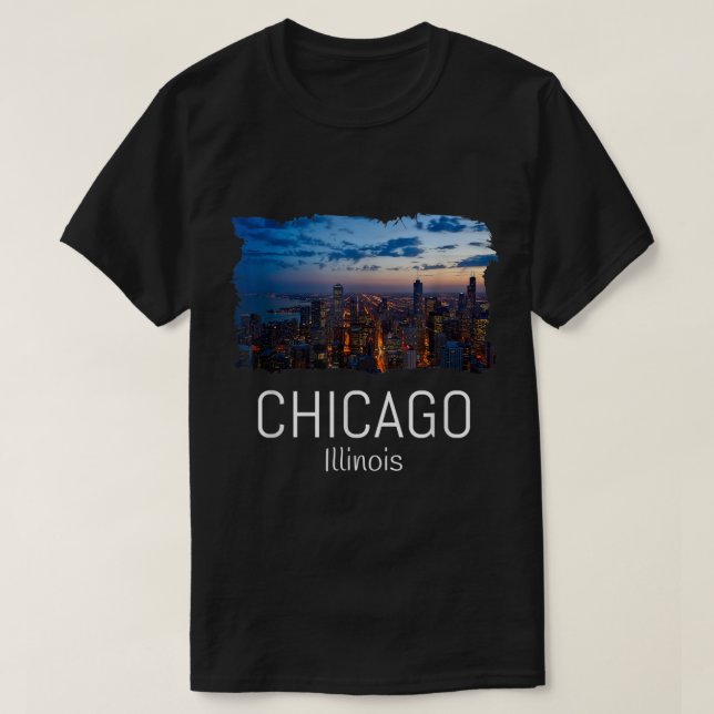 Camiseta Chicago Skyline At Night Cool Souvenir Gift Chicag (Frente do Design)
