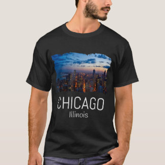 Camiseta Chicago Skyline At Night Cool Souvenir Gift Chicag