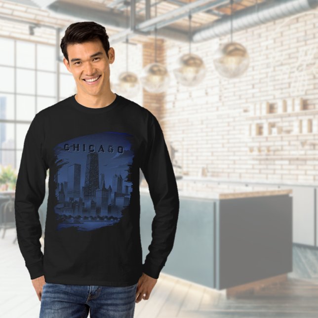 Camiseta Chicago Skyline Black T-Shirt (Chicago Skyline Black T-Shirt)