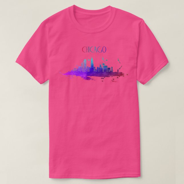 Camiseta Chicago Skyline Watercolor Souvenir Illinois (Frente do Design)