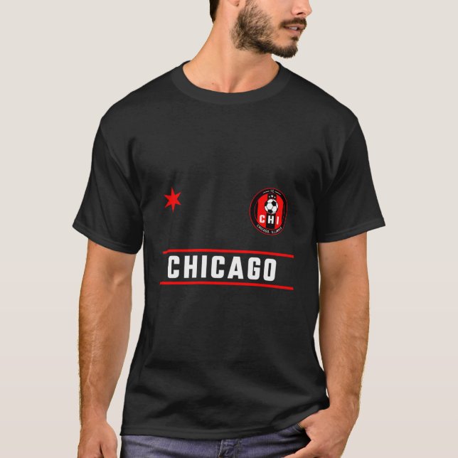 Camiseta Chicago Soccer Jersey Mini Crachá Fire Red Deep Bl (Frente)