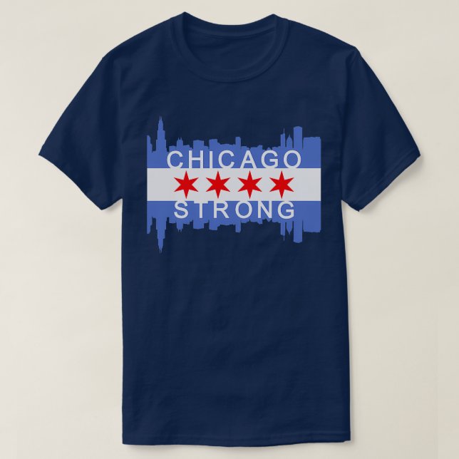 Camiseta Chicago Strong Chitown City Skyline Flag TShirt (Frente do Design)