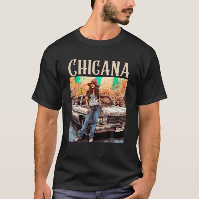 Camiseta Chicana Style Lowrider Roupa Mulheres Mexicanas Am (Frente)
