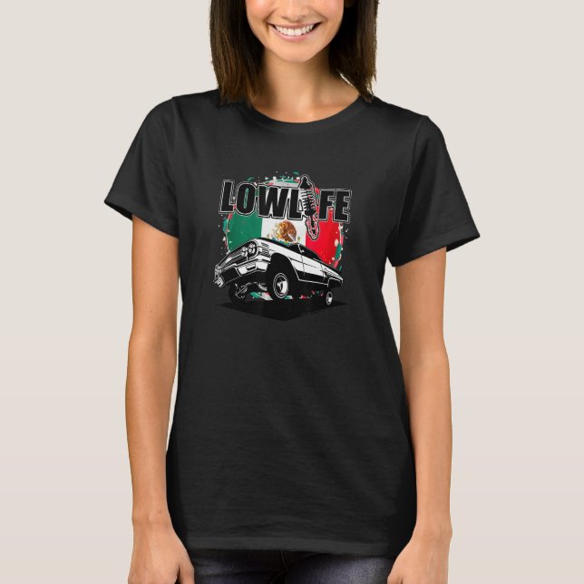 Camiseta Chicano Cholo México Flag 3 Wheelin Mens Lowrider (Frente)