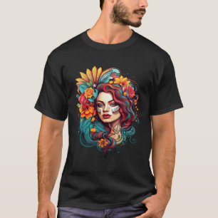 Camiseta Chicano Girl Mexico Flores Bonito Morte