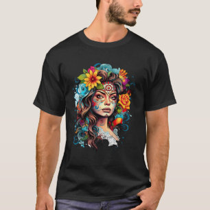Camiseta Chicano Girl Mexico Flores Bonito Morte