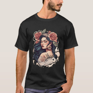 Camiseta Chicano Girl Mexico Flores Bonito Morte