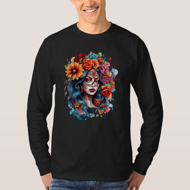 Camiseta Chicano Girl Mexico Flowers Death Pretty 8 (Frente)