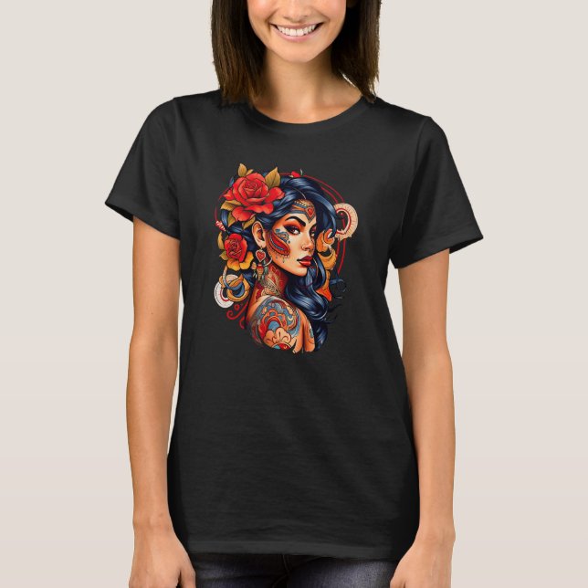 Camiseta Chicano Girl Mexico Flowers Death Pretty 9 (Frente)