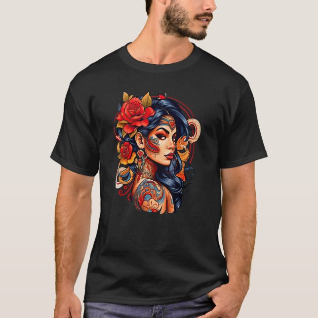Camiseta Chicano Girl Mexico Flowers Death Pretty 9 (Frente)